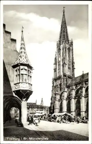 Ak Freiburg im Breisgau, Münsterplatz, Marktleben