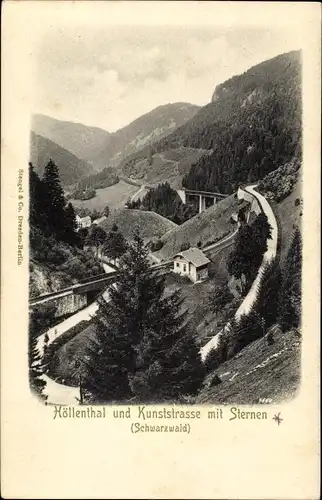 Ak Buchenbach im Schwarzwald, Höllental, Kunststraße mit Sternen, Gleise, Berge