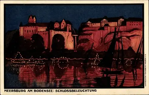 Ak Meersburg am Bodensee, Schlossbeleuchtung