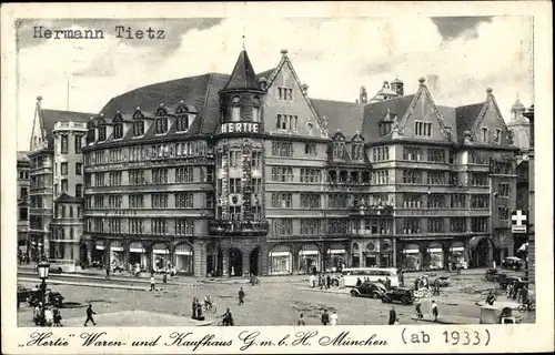 Ak München Bayern, Warenhaus u. Kaufhaus Hertie, Autos, Passanten