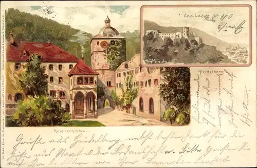 Künstler Litho Münch, C., Heidelberg am Neckar, Schloss, Rupprechtsbau