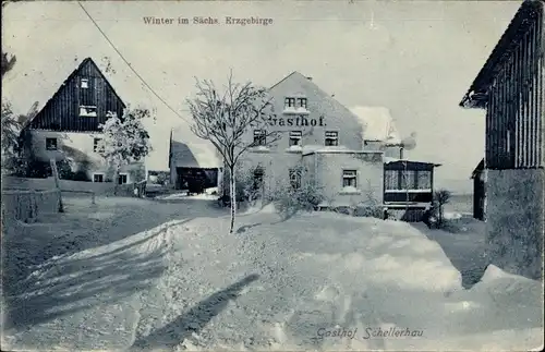 Ak Schellerhau Altenberg im Erzgebirge, Gasthof im Winter