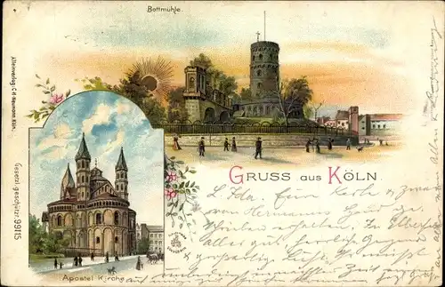 Litho Köln am Rhein, Bottmühle, Apostelkirche