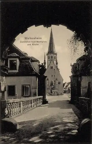 Ak Weikersheim in Tauberfranken Württemberg, Durchblick nach Marktplatz und Kirche