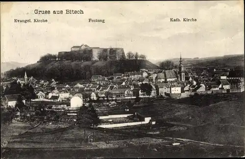 Ak Bitche Bitsch Lothringen Moselle, Evangelische Kirche, Festung, Katholische Kirche