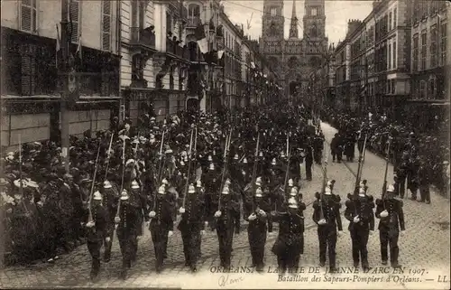 Ak Orléans Loiret, La Fete de Jeanne d'Arce en 1907, Bataillon des Sapeurs Pompiers