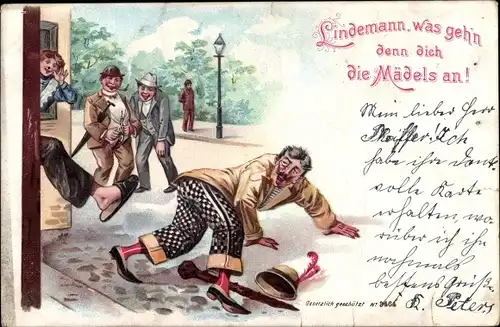 Litho Lindemann, was geh'n denn dich die Mädels an, Mann bekommt Fußtritt