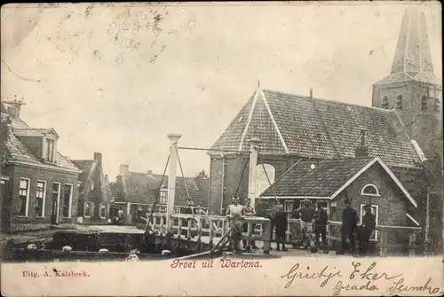 Ak Wergea Warga Friesland Niederlande, Groet uit Wartena, Kirche, Brücke