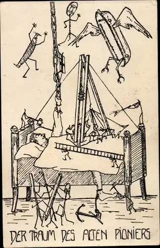 Künstler Ak Der Traum des alten Pioniers