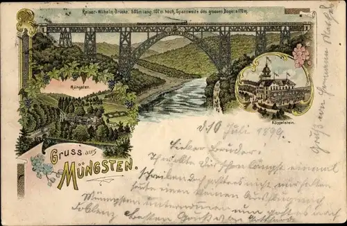 Litho Müngsten an der Wupper Wuppertal, Kaiser Wilhelm Brücke, Köppelstein