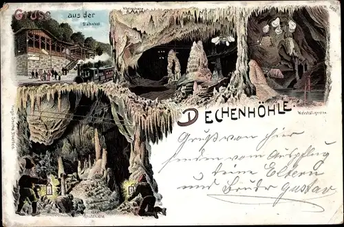 Litho Iserlohn im Märkischen Kreis, Dechenhöhle, Kristallgrotte, Bahnhof, Grufthalle, Königshalle