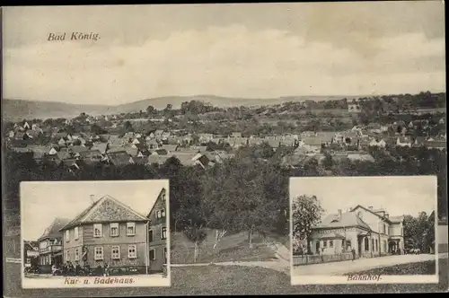 Ak Bad König im Odenwald Hessen, Kur und Badehaus, Bahnhof, Blick auf den Ort