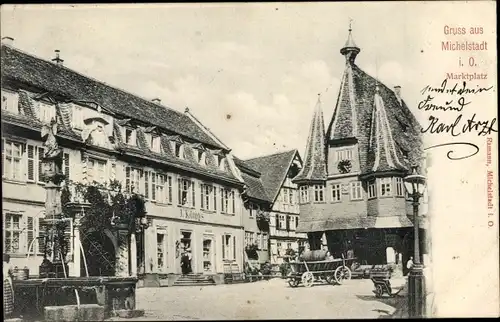 Ak Michelstadt im Odenwald, Marktstraße, Brunnen, Handlung