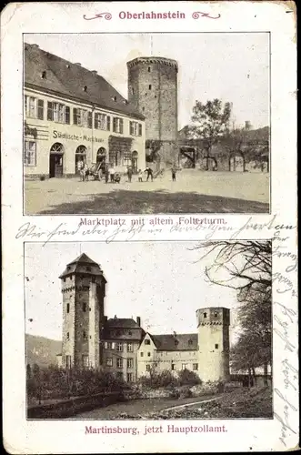 Ak Oberlahnstein Lahnstein am Rhein, Marktplatz, alter Folterturm, Martinsburg, Hauptzollamt