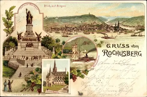 Litho Bingen am Rhein, Totalansicht, National Denkmal, Rochus Kapelle