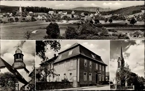 Ak Dörrebach im Hunsrück, Totale, Gasthof zur Krone, Kirche