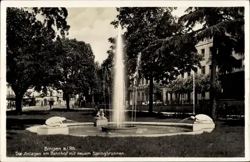 Ak Bingen am Rhein, Anlagen, Bahnhof, Neuer Springbrunnen