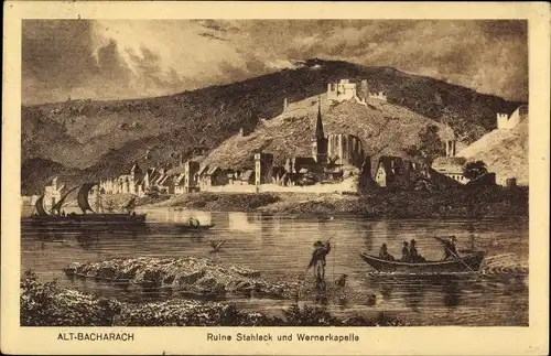 Ak Bacharach am Rhein, Ruine Stahleck und Wernerkapelle