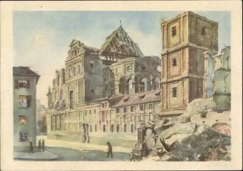 Künstler Ak München Bayern, Die zerstörte Michaelskirche