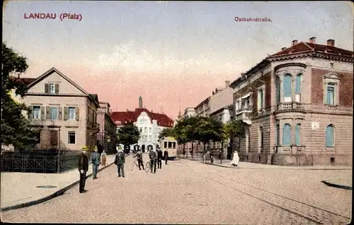 Ak Landau in der Pfalz, Ostbahnstraße, Straßenbahn