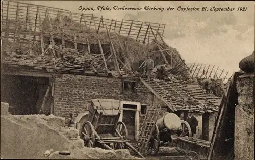 Ak Oppau Ludwigshafen am Rhein, Explosion des Stickstoffwerkes 1921, Verheerung