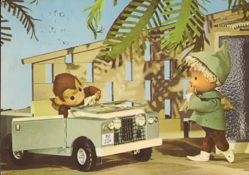 Ak Unser Sandmännchen, Sandmann, Affe im Auto, PU 204, DDR Kinderfernsehen, 6249