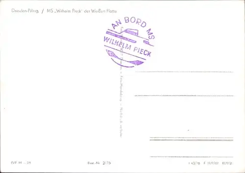 Ak Dresden Nordost Pillnitz, Fahrgastschiff MS Wilhelm Pieck der Weißen Flotte