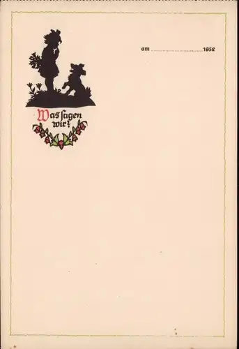 Scherenschnitt Ak Plischke, Georg, Was sagen wir, Mädchen mit Hund