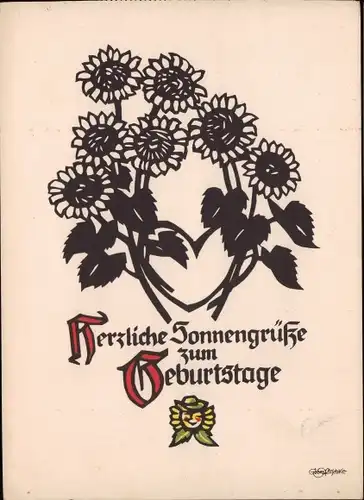 Scherenschnitt Ak Plischke, Georg, Glückwunsch Geburtstag, Sonnengrüße, Sonnenblumen