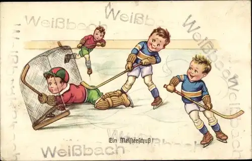 Ak Ein Meisterschuß, Jungen spielen Eishockey