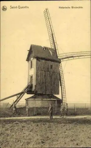 Ak Saint Quentin Aisne, Historische Windmühle