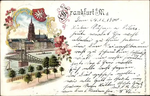 Litho Frankfurt am Main, Stadtbild, Brücke, Kirche