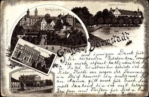 Litho Darmstadt in Hessen, Residenzschloss, Palais, Jagdschloss