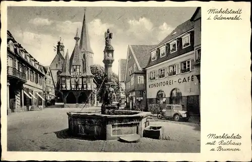 Ak Michelstadt im Odenwald, Marktplatz mit Rathaus und Konditorei