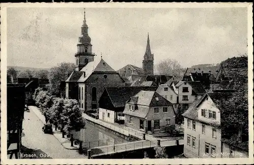 Ak Erbach im Odenwald, Partie an der Mümmling, Kirche