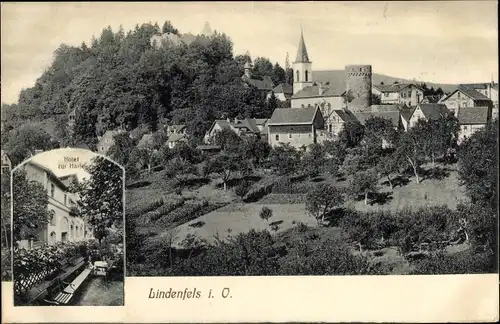 Ak Lindenfels im Odenwald, Hotel zur Harfe, Teilansicht vom Ort