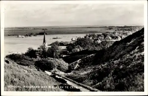 Ak Schoorl Nordholland Niederlande, Panorama met R. K. Kerk te Catrijp