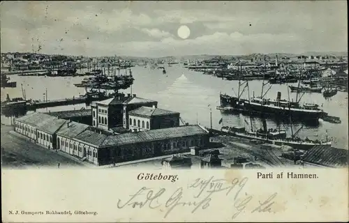 Mondschein Ak Göteborg Schweden, Parti af Hamnen