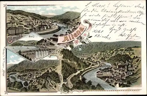 Litho Altena in Westfalen, Talsperre, Blick auf den Ort