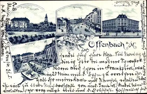 Litho Offenbach am Main Hessen, Marktplatz, Schloss, Gewerbeschule
