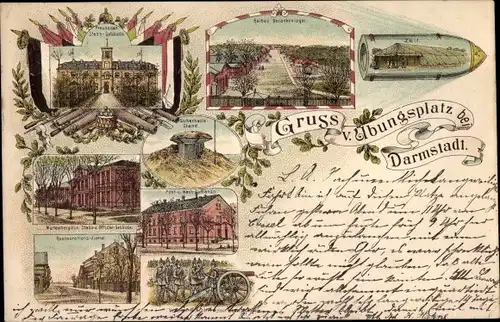 Litho Darmstadt in Hessen, Gruß vom Truppenübungsplatz, Sicherheitsstand, Post, Zelt