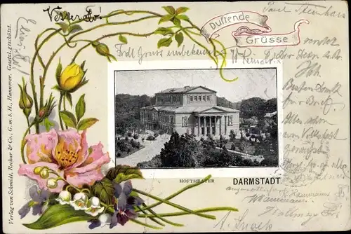 Präge Passepartout Ak Darmstadt in Hessen, Hoftheater, Blumen