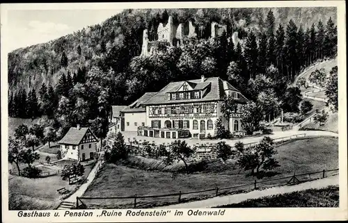 Ak Fränkisch Crumbach im Odenwald, Burg Rodenstein, Gasthaus und Pension Ruine Rodenstein