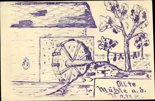 Handgemalt Ak Alte Mühle an der Nette, Wassermühle