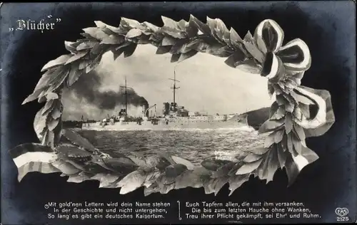 Gedicht Passepartout Ak Deutsches Kriegsschiff, SMS Blücher, Panzerkreuzer