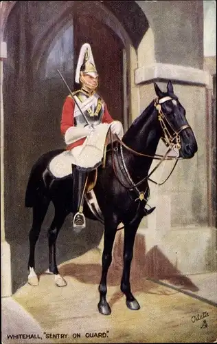 Künstler Ak London City, Whitehall, Mounted Sentry on Guard