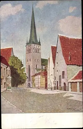 Künstler Ak Jegorov, Tallinn Reval Estland, Straßenpartie, Kirche