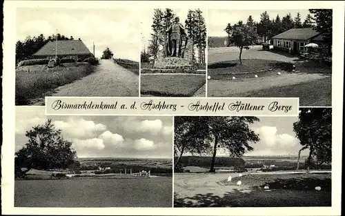 Ak Ascheffel in Schleswig Holstein, Bismarck Denkmal, Aschberg, Hüttener Berge, Gaststätte H. Lassen