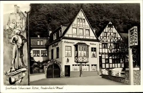 Ak Brodenbach an der Terrassenmosel, Gasthaus Schwarzer Ritter, Inh. J. Gasser, Zeichnung v. Ritter