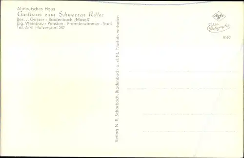 Ak Brodenbach an der Terrassenmosel, Gasthaus Schwarzer Ritter, Inh. J. Gasser, Zeichnung v. Ritter